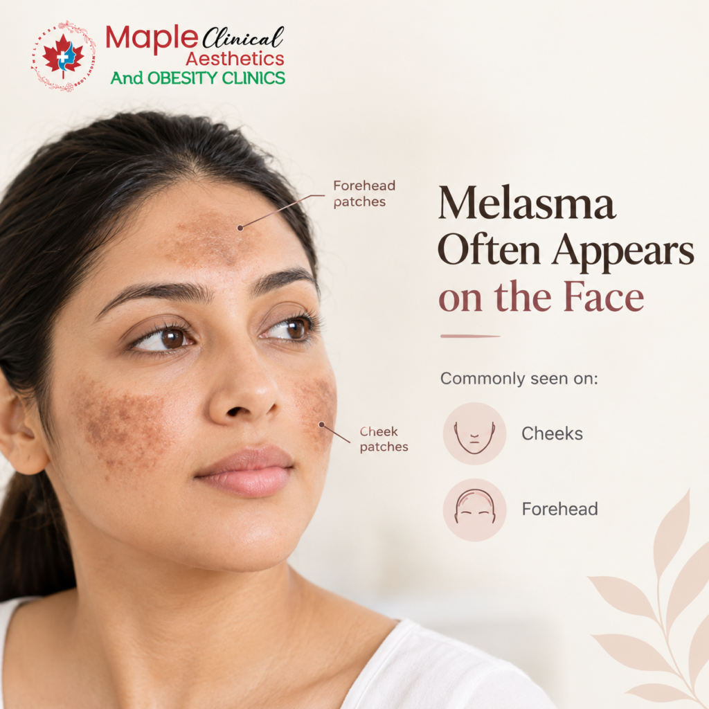 Melasma patches on the cheeks and forehead